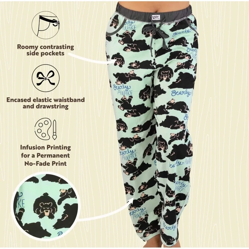 Lazy One Women's Size S‎ Bearly Awake Pajama Pants Lounge Sleepwear Drawstring
